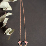 Rose Gold plated geometric necklace Art deco in antharcite grey and pale pink recycled leather