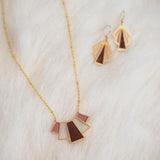 Gold plated geometric necklace Art deco in Burgundy and pastel pink