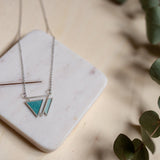 Handmade Geometric TRIANGLE necklaces silver plated and recycled leather turquoise