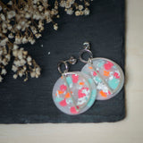 Handmade ⟐ silver plated earrings with ⟐ translucent terrazzo polymer clay and silver sheet ⟐ bigger version