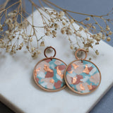 Handmade Rose gold plated Geometric earrings with terrazzo polymer clay - light blue, white and pale pink