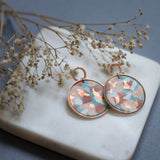 Handmade Rose gold plated Geometric earrings with terrazzo polymer clay - light blue, white and pale pink