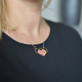 Handmade gold plated geometric HEART necklace with pink recycled leather