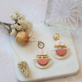 PASTEL Art Deco EARRINGS - marbled pink and terracotta