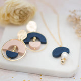 Handmade Polymer clay earrings Mix and Match dusty pink and Navy