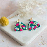 Flower green/pink terrazzo on gold plated earstick